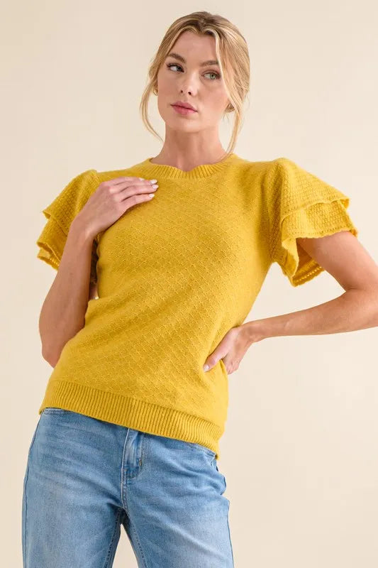 And The Why Double Layered Ruffle Sleeves Sweater Top MUSTARD 6620092da68b4e36867d3dfa4c0d3c47-Max-Origin