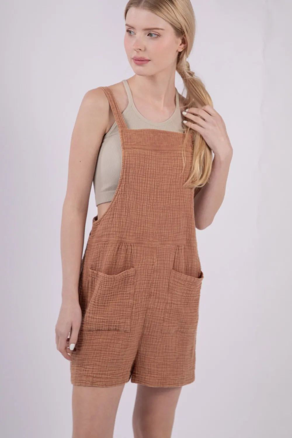 VERY J Sleeveless Double Gauze Overalls with Pockets Mocha 662305fe-5da3-454e-9913-8c7ad82e2e53-Max