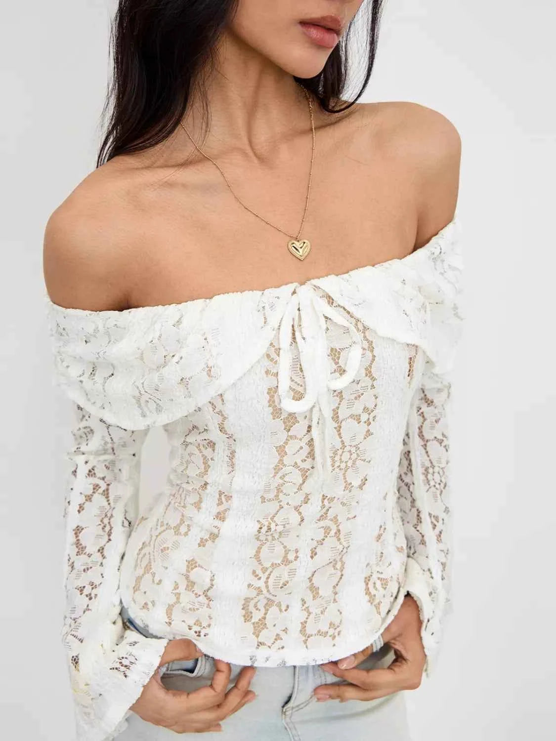 Off-Shoulder Lace Top with Bell Sleeves 6650aca5-c733-4b46-8f5b-2f70dab7facf-Max-Origin