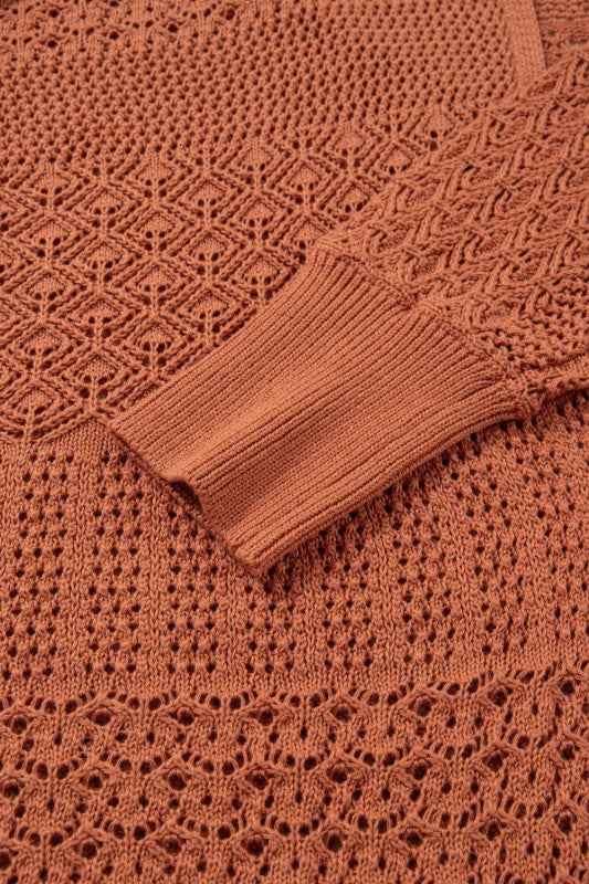 Plus Size Solid Pointelle Knit Open Front Cardigan 6697bad3-4246-48ed-ad9d-b30482133f2d