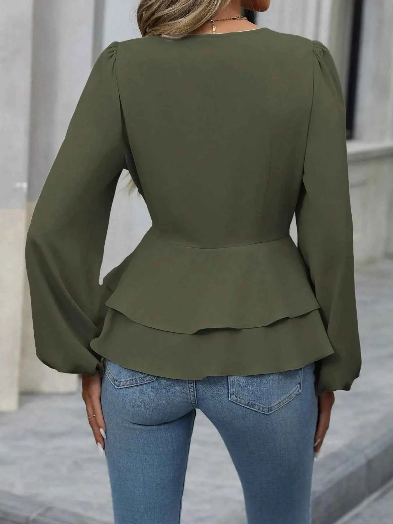 Surplice Balloon Sleeve Blouse 66cbf0ef2125464489b55123ede4c72a-Max-Origin