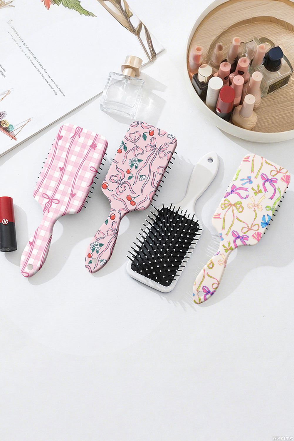 White Colorful Ribbon Bow Print Air Cushion Comb 66d6e7d6f15ad2ba