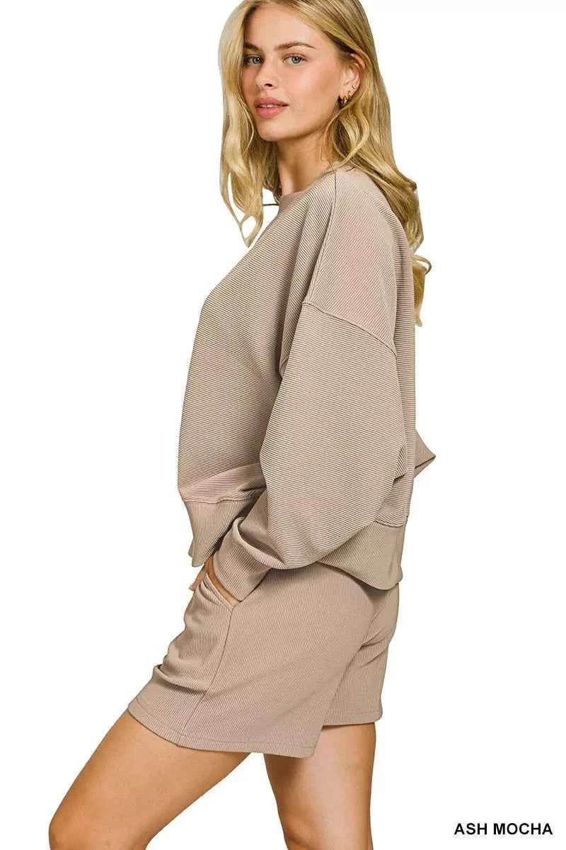 Zenana Ribbed Round Neck Pullover and Shorts Set 6721c1e9ae9b497bb34661154efa6a2c-Max-Origin