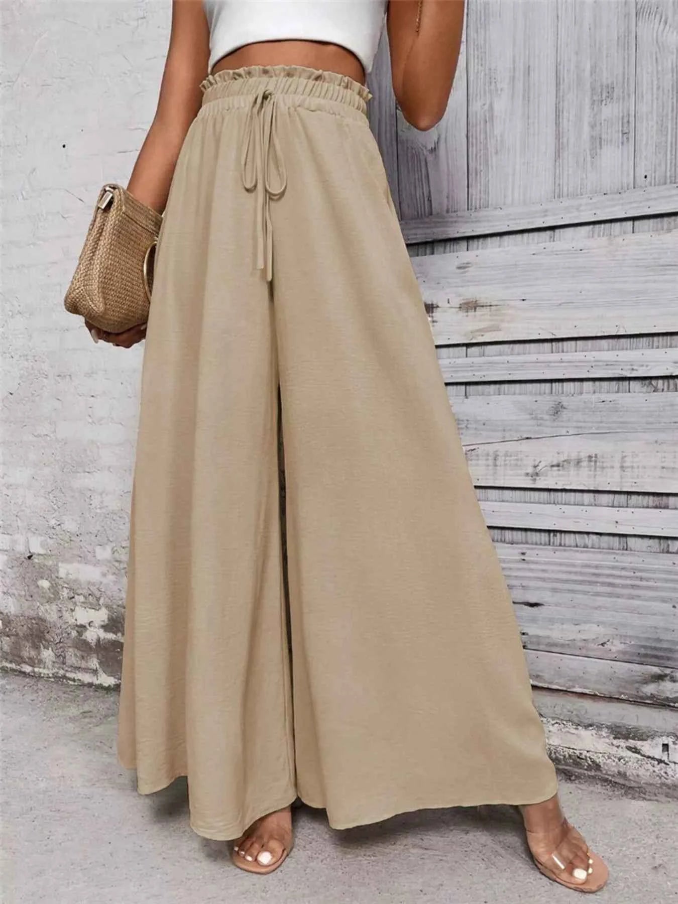 Frill Wide Leg Pants Khaki 676e6fdca9cb486ab65b55661a843a34-Max-Origin