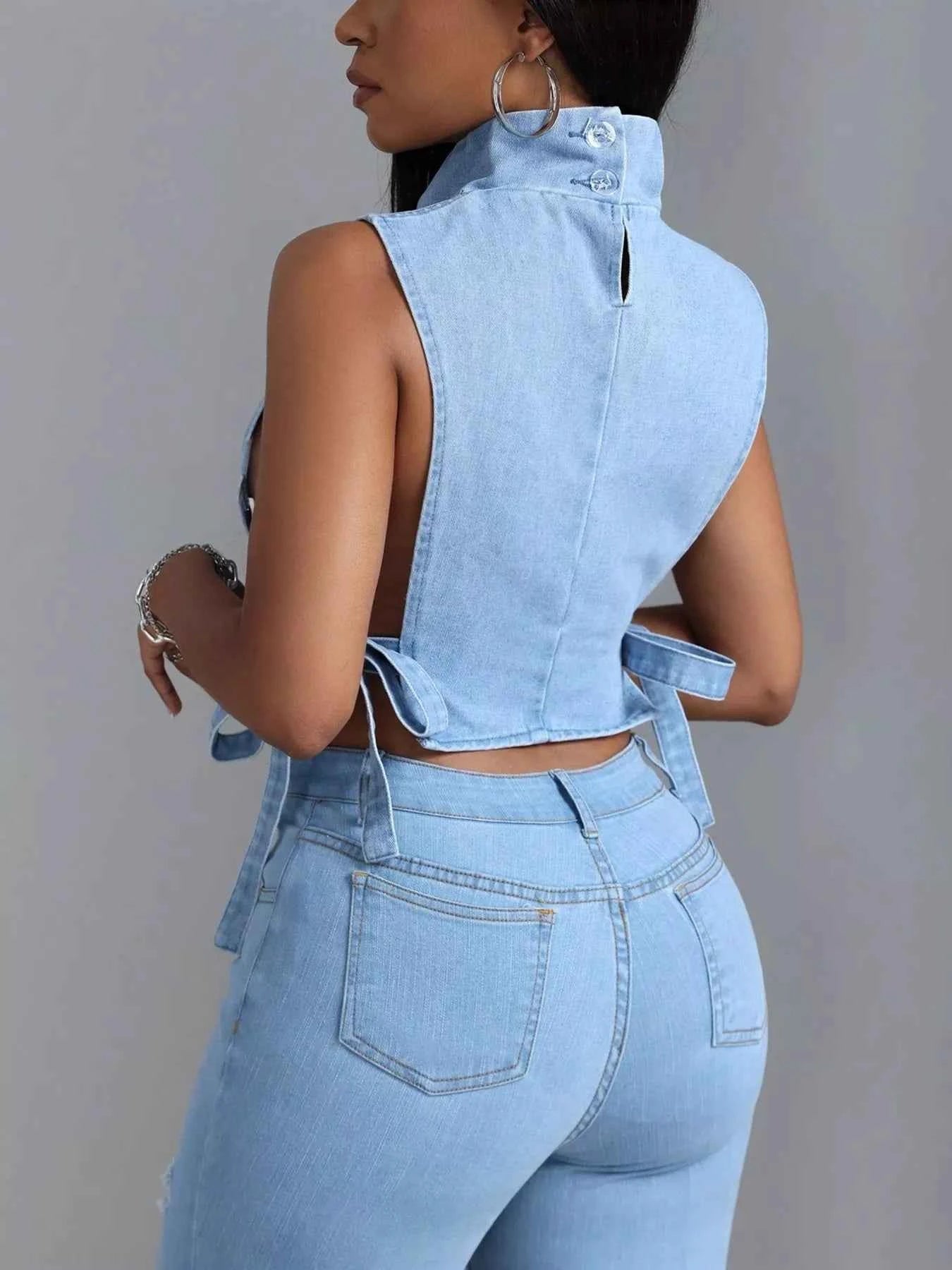 Sleeveless Cropped Denim Turtleneck Top with Side Tie Details 6773aaf471a04c6facf9102c7193e7d6-Max-Origin