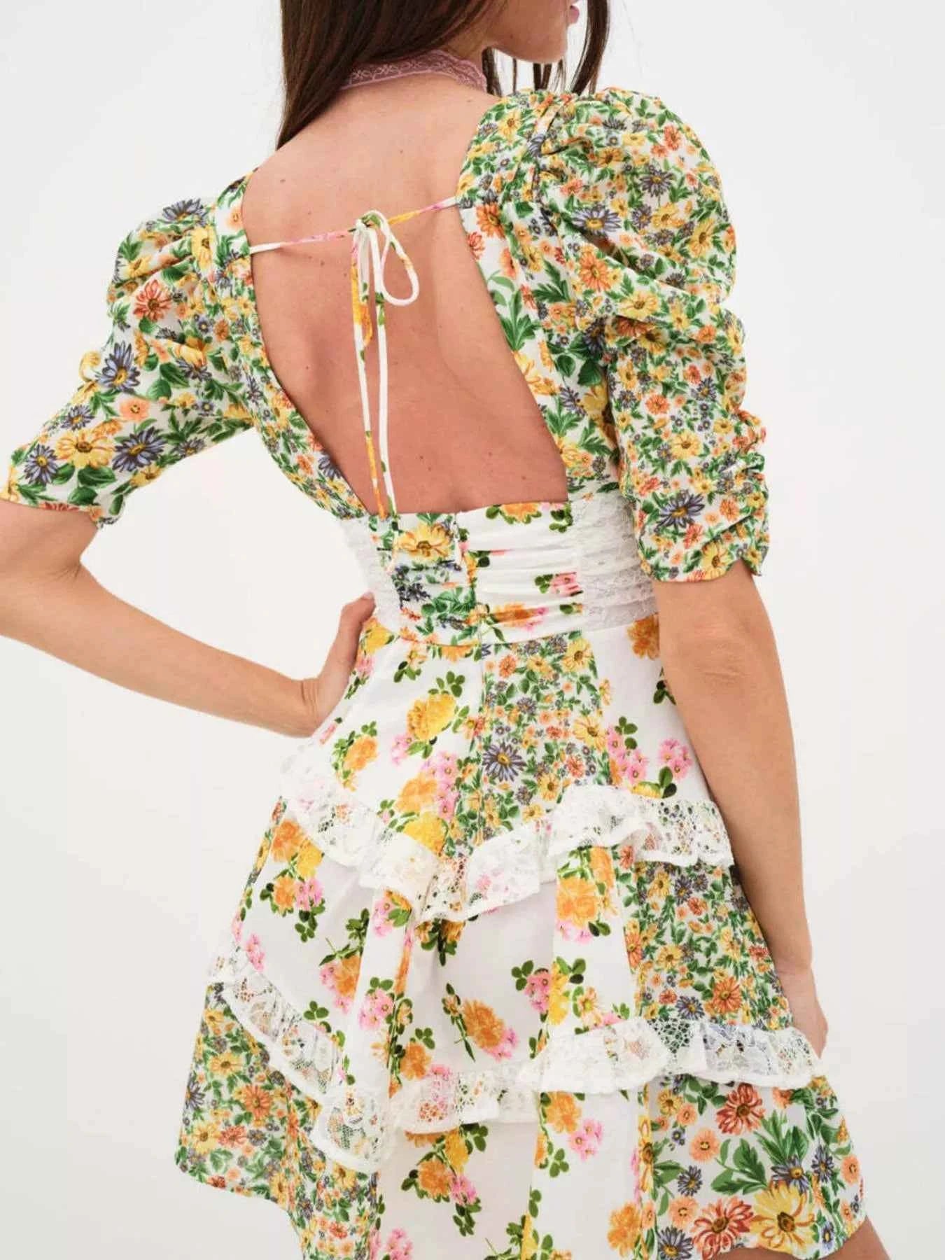 Ruffled Floral Print Half Sleeve Dress 677f88c0-629f-4b2c-94b0-5f6b5469d529-Max-Origin