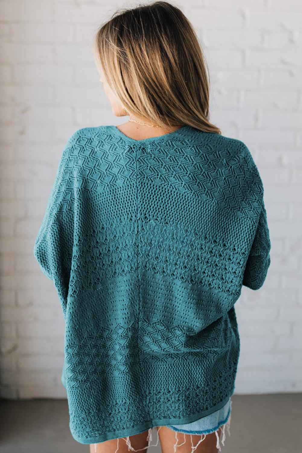 Jet Stream Mix Pattern Hollow Knit Open Front Cardigan 67b577c47ec9185d