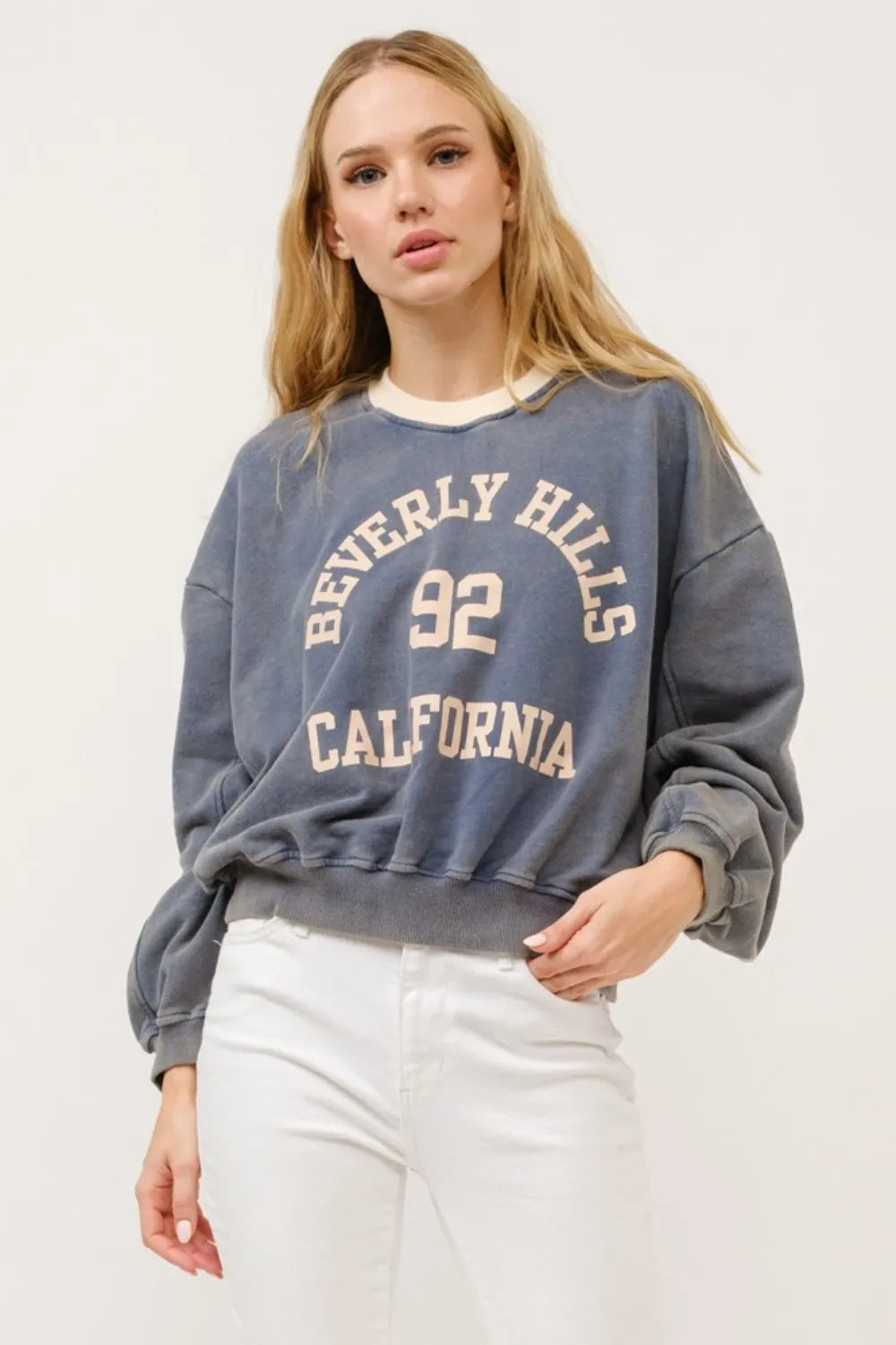 And The Why BEVERLY HILLS 92 CALIFORNIA Contrast Crop Sweatshirt Stone 67c95161-2c95-44ec-8205-aec071170f50-Max