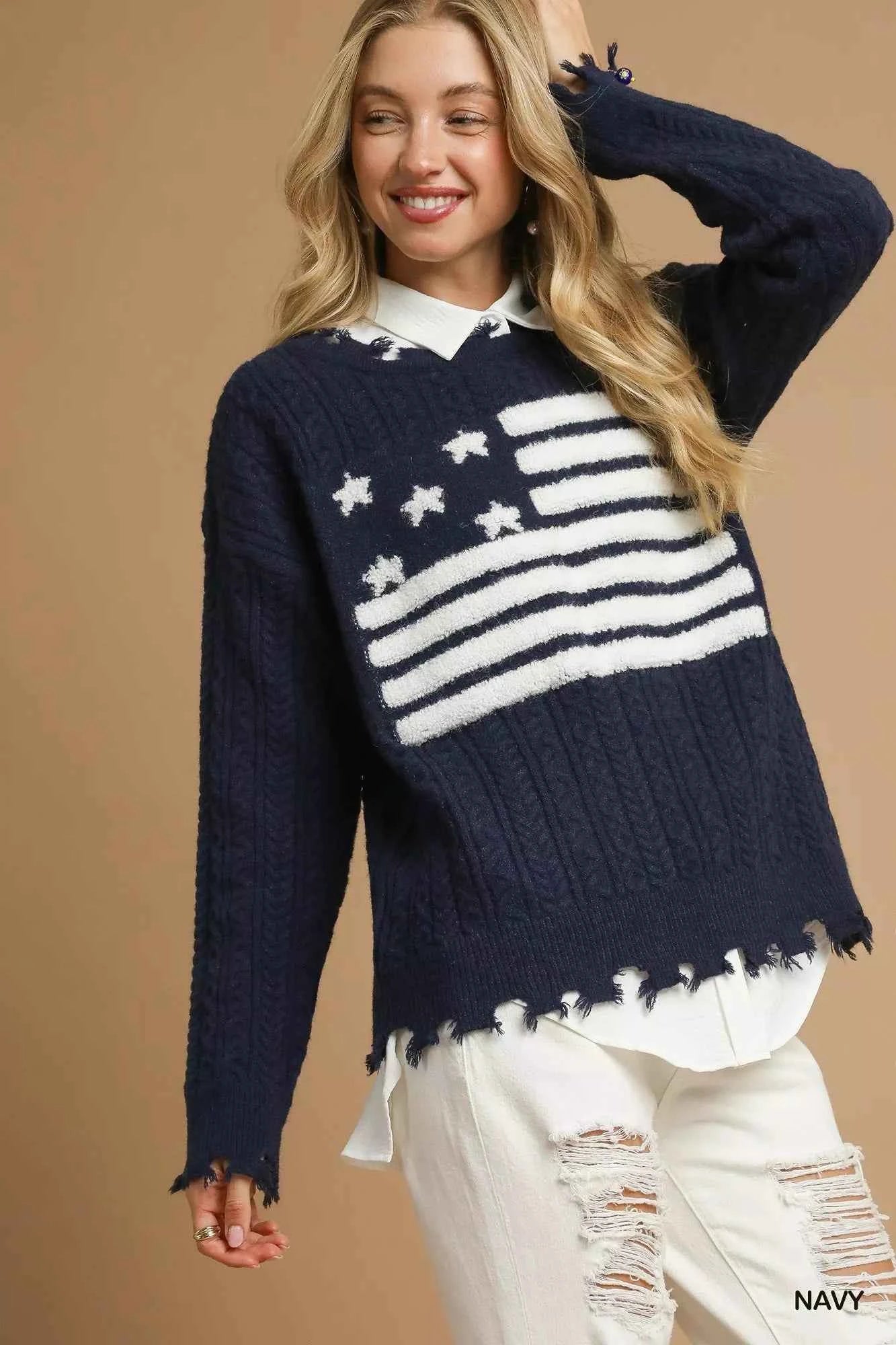 Umgee Distressed American Flag Sweater 67e2824f-a9bc-4794-95f0-49ea80e024f2-Max-Origin