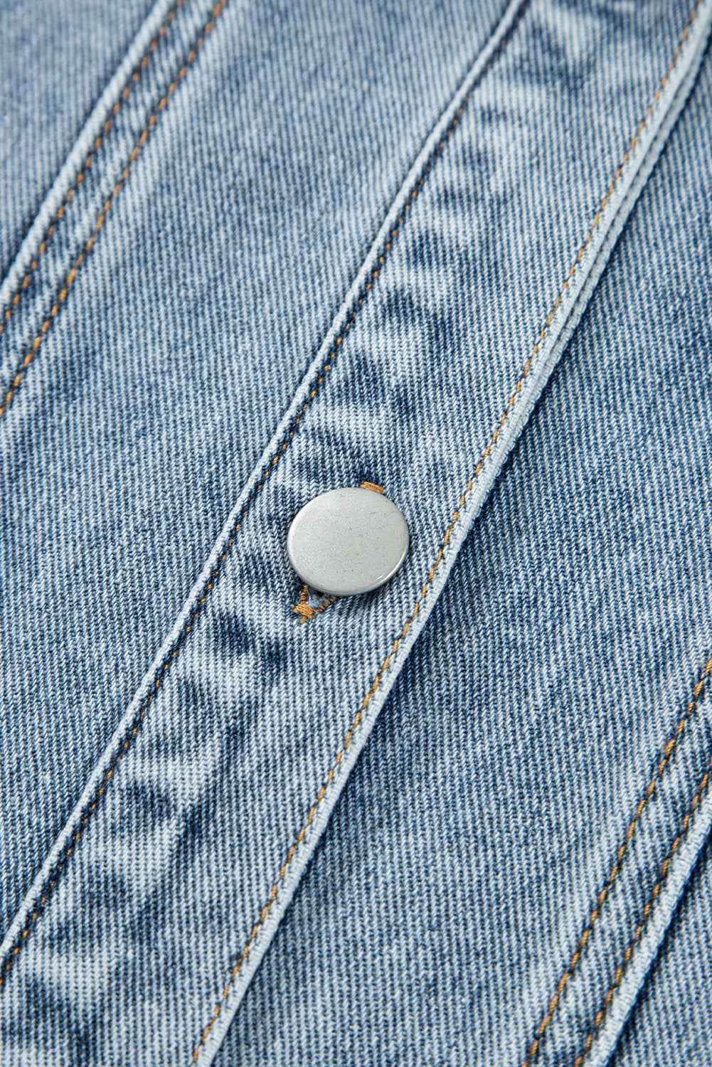Myosotis Scallop Trim Collar Pocket Button Up Denim Jacket 67e40dfc602c87b1