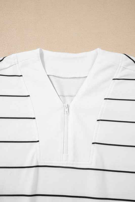 Stripe Zip-Up Drop Shoulder Pullover and Short Set