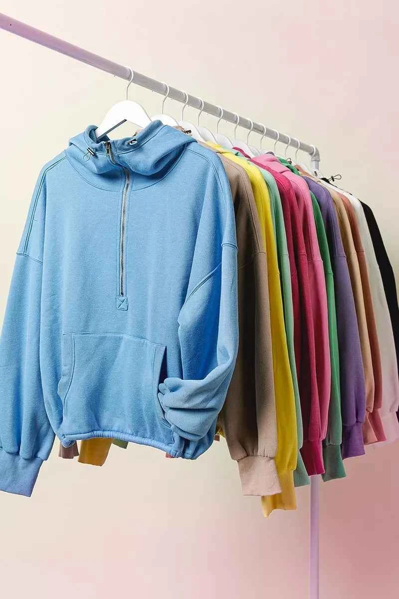 BiBi Stitch Detailed Elastic Hem Half Zip Fleece Hoodie 684400633f604b3ba71d4d2a53cda8be-Max-Origin