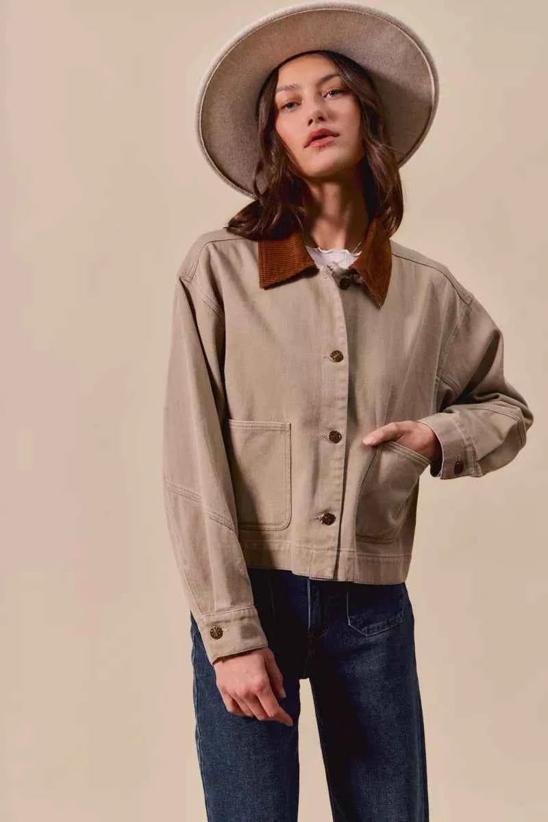 SO ME Cotton Twill Cropped Barn Jacket wtih Collar 68acc19f6dff4387a07fbef229eed809-Max-Origin