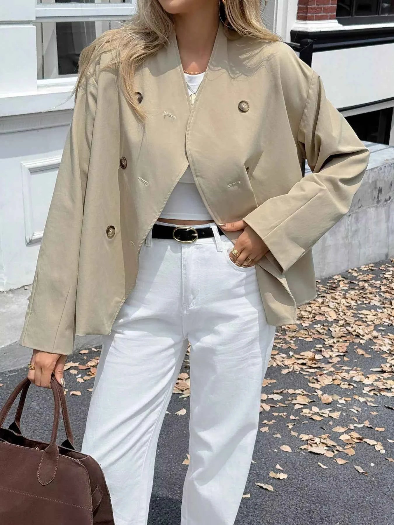 Double-Breasted Long Sleeve Jacket Apricot 694ba624bf734b428138ace03764d849-Max-Origin