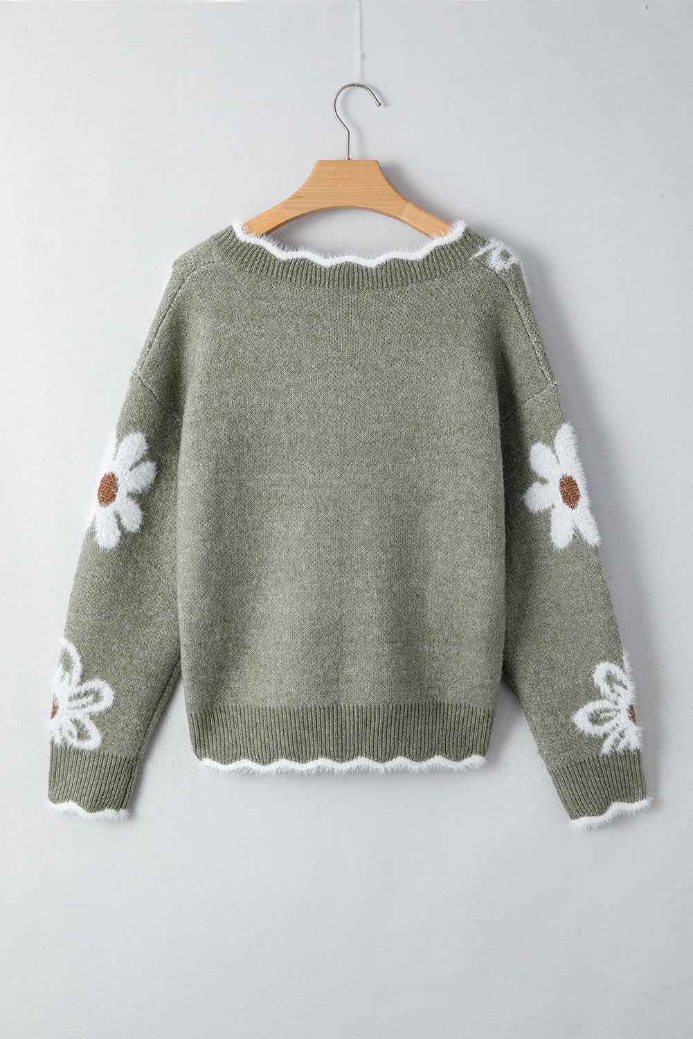 Seagrass Jacquard Floral Scallop V-neck Sweater 69b85a7bcbe9af28