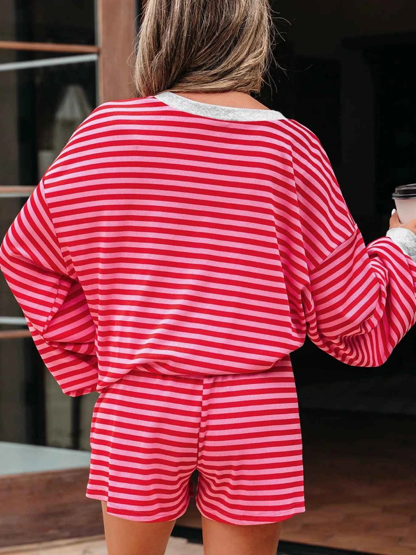 Stripe Drop Shoulder Baggy Top and Shorts Casual Set 69bc48b3-f9f3-4d74-bdca-6232cb099152-Max-Origin