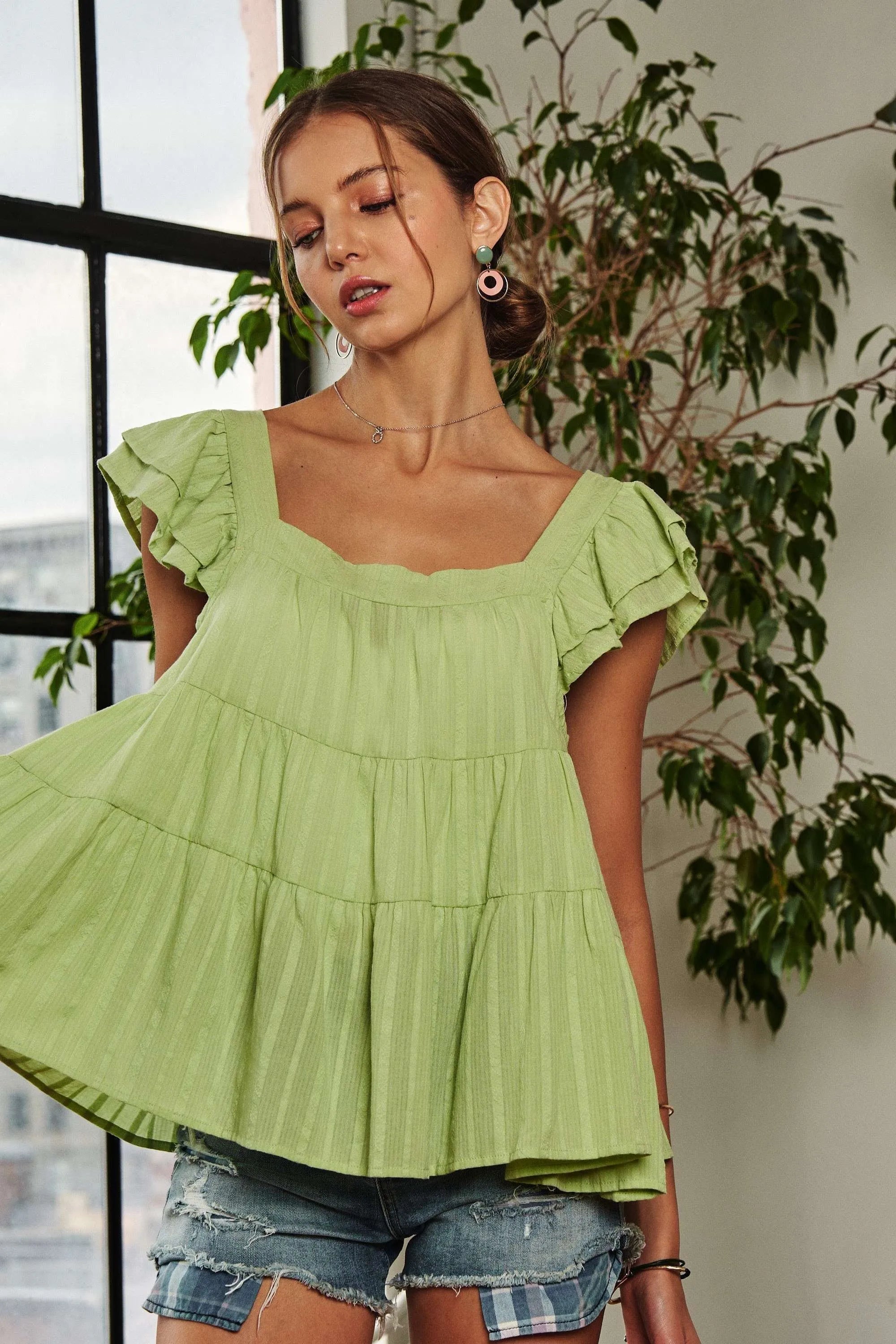 ADORA Ruffle Sleeve Babydoll Tunic Top 69c8196f62414e3989c7890d2616056c-Max-Origin