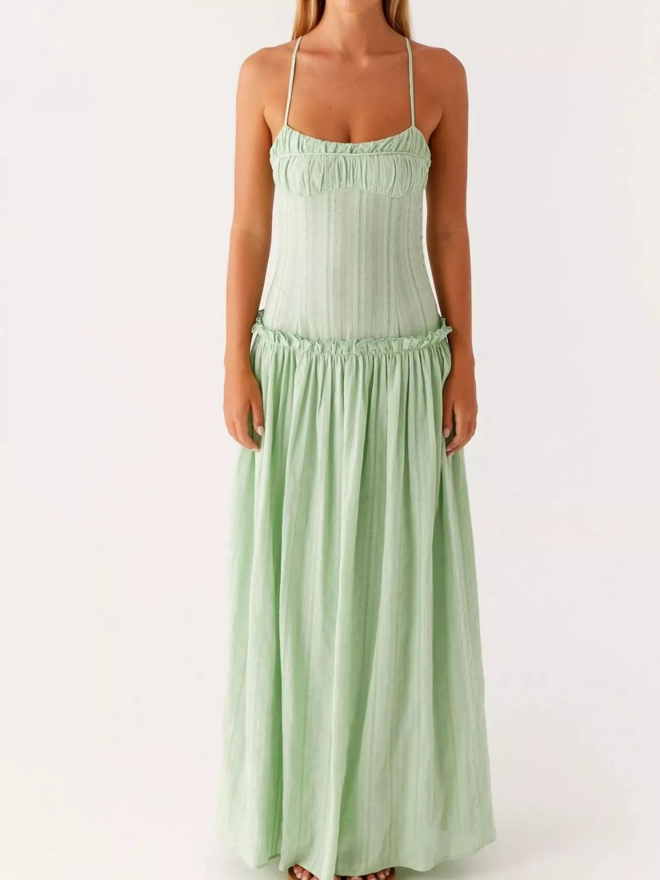 Frill Spaghetti Strap Maxi Dress Green 6a368619-06ee-4a02-8ba9-3feee1684d32-Max-Origin