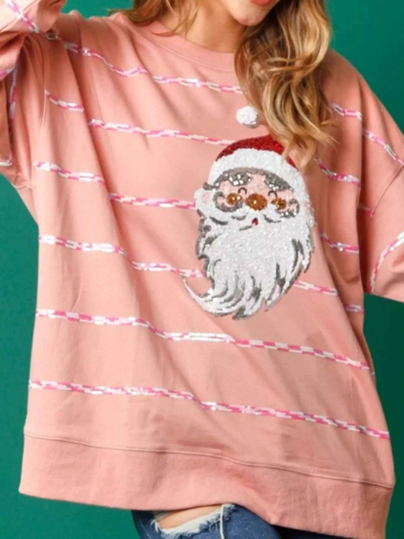 Christmas Santa Striped Long Sleeve Sweatshirt Peach Color 6a619fd8-4d8d-45a4-9108-ed7bd7b90dba-Max-Origin
