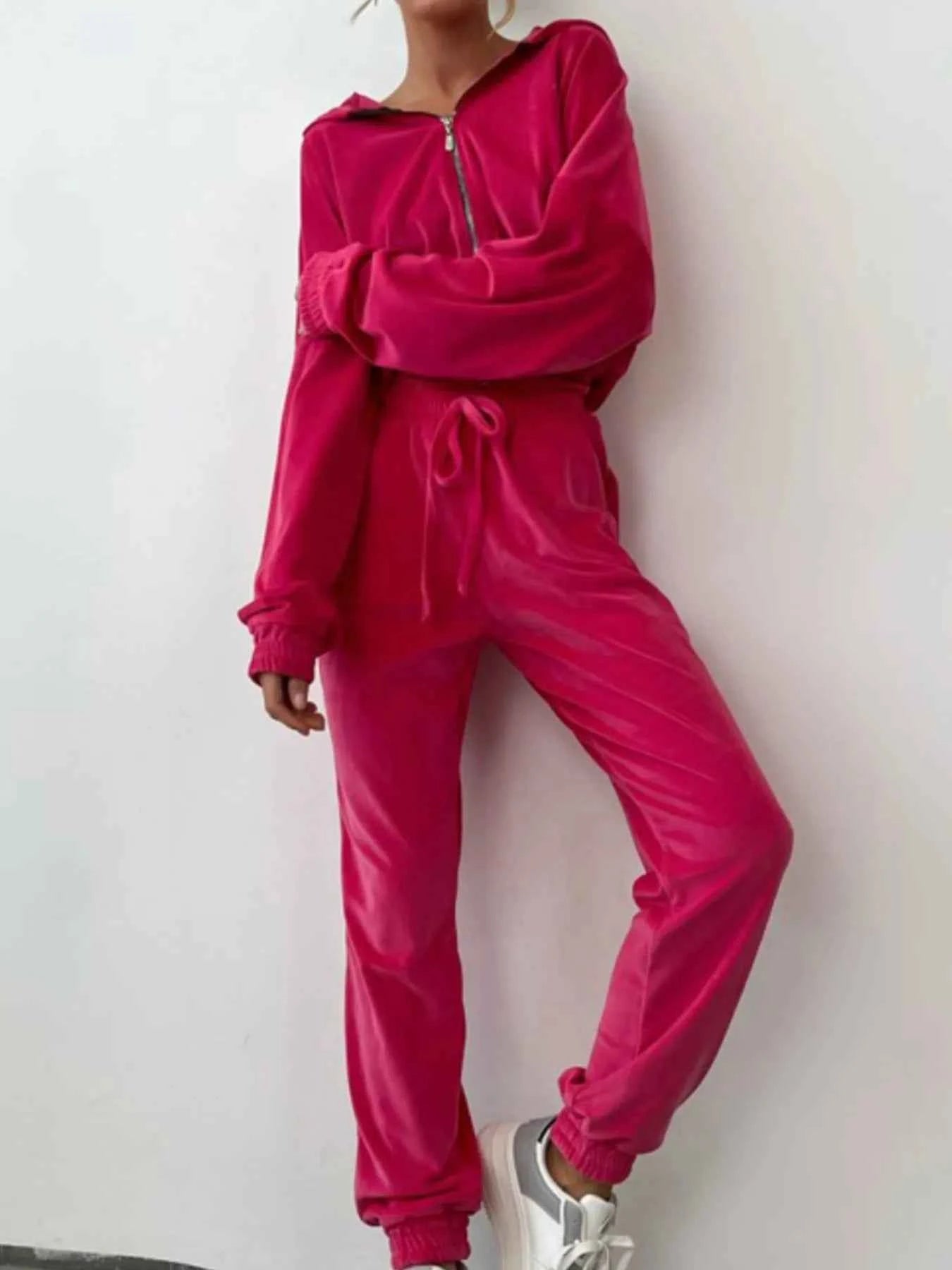 Zip Up Long Sleeve Top and Pants Set Hot Pink 6adb9ae7-e715-4ee0-b669-acae9b3ac87a-Max-Origin