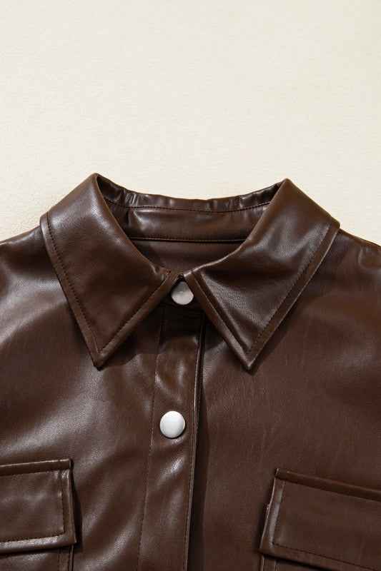 Leather Drawstring Hem Pocketed Jacket 6afe96d3-65c6-434e-aac1-e17f61da6aae