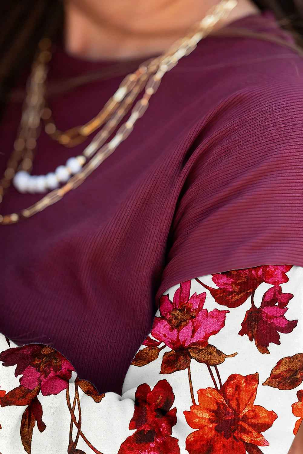 Wild Ginger Classic Floral Sleeve Patchwork Round Neck Blouse 6b15c718bc6828d4