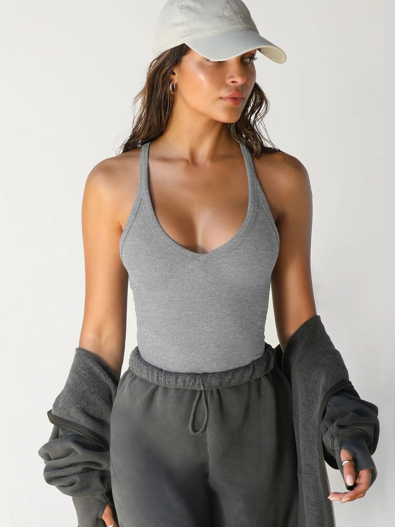 Ribbed V-Neck Halter Tank Top 6b89bc9268cf414e884ed7ef96423d2e-Max-Origin
