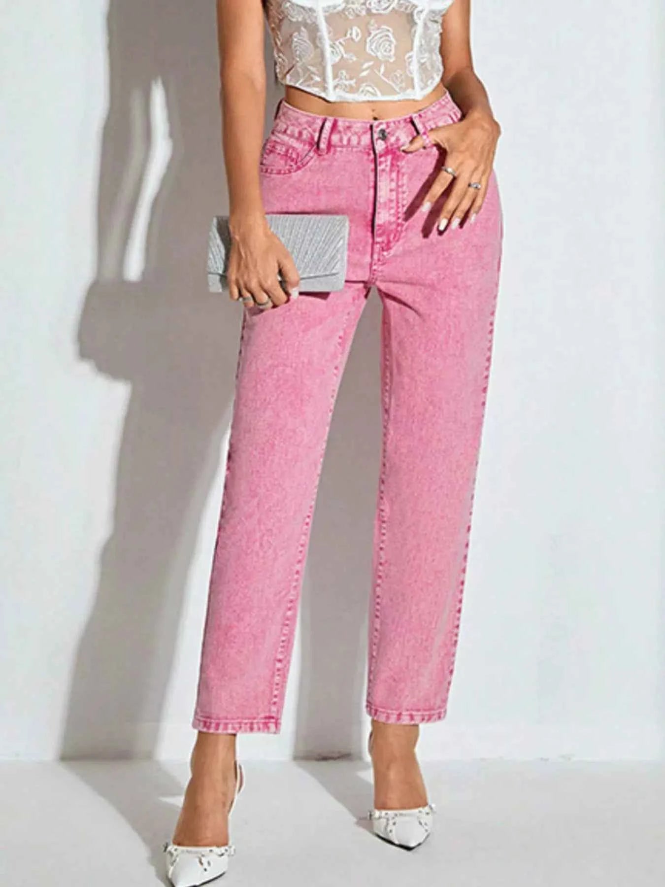 High-Waisted Wash Straight Leg Jeans Dusty Pink 6bb9ef03-02a9-4224-9663-dcb7cc4d7659-Max-Origin