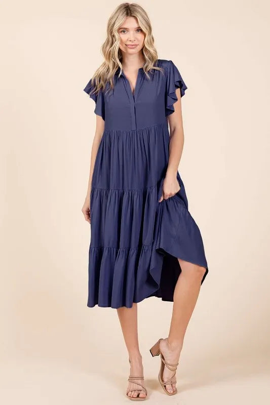 Mittoshop Ruffle Sleeve Collared V Neck Tiered Midi Dress 6d08809f-22ae-4caa-b5ff-cb7e662d670d-Max