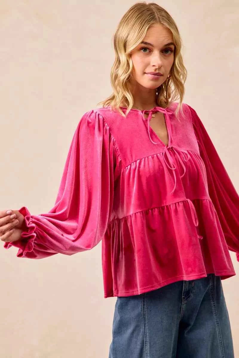 BiBi Christmas Theme Velvet Bow Tied Blouse 6da0469bf4194209a7ae3bd0d9bd1086-Max-Origin