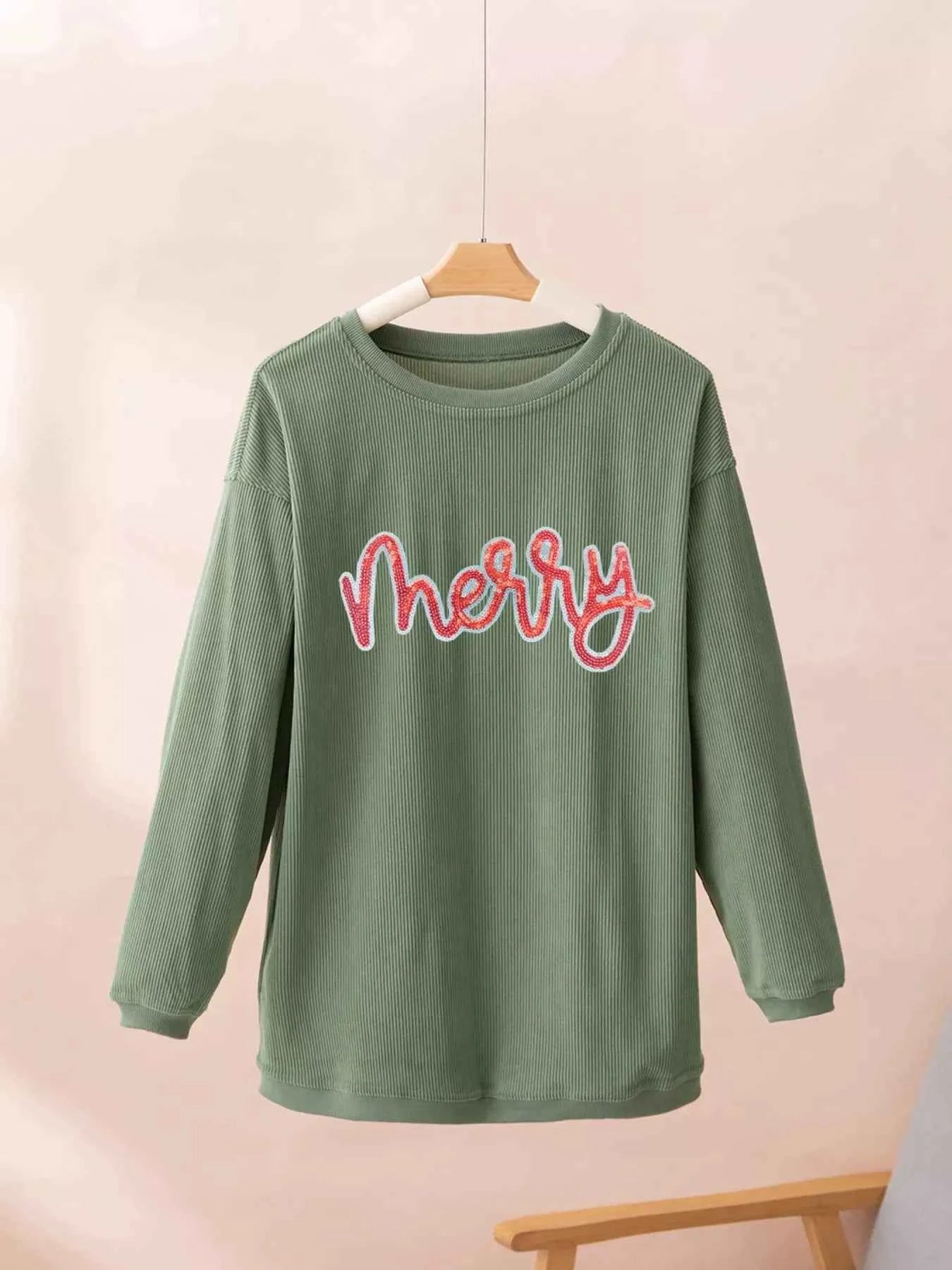 Merry Letter Christmas Sequined Twisted Ribbed Sweatshirt 6dd376046a27449799982061a4292733-Max-Origin