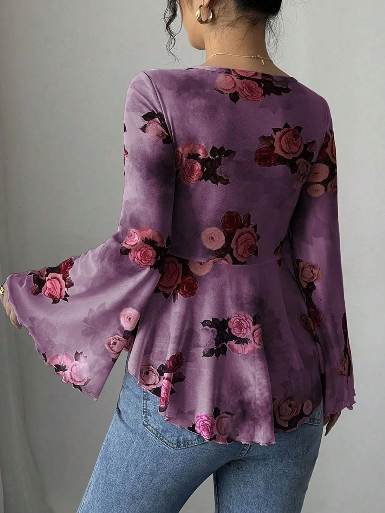 Floral Tie Front Flare Sleeve Blouse 6e1a39ff-6aab-4eac-aeb8-d8b8c349fbf0-Max-Origin