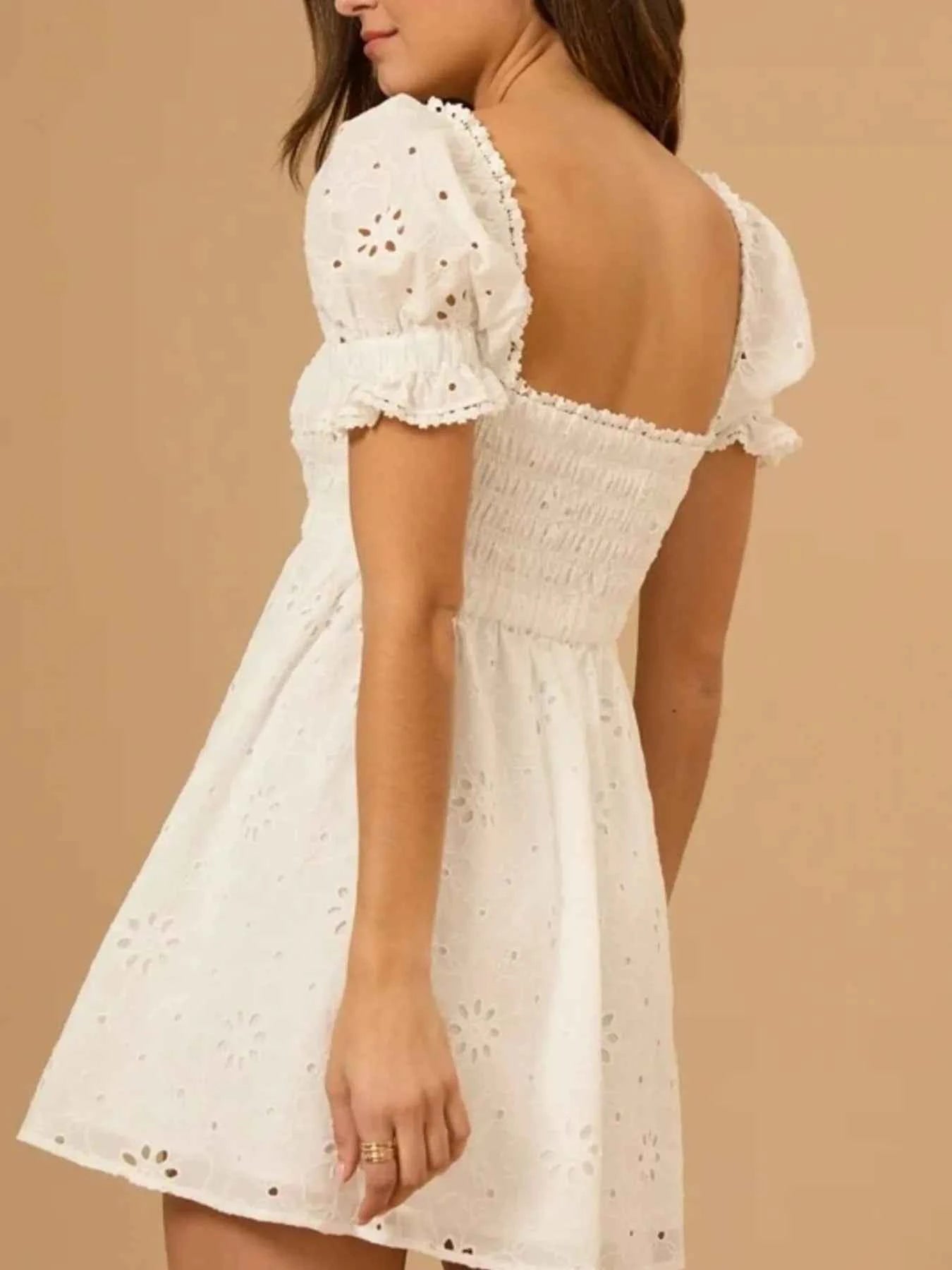 Eyelet Puff Sleeve Smocked Mini Dress 6e30cad7-c400-4f80-b570-99fe94180e86-Max-Origin