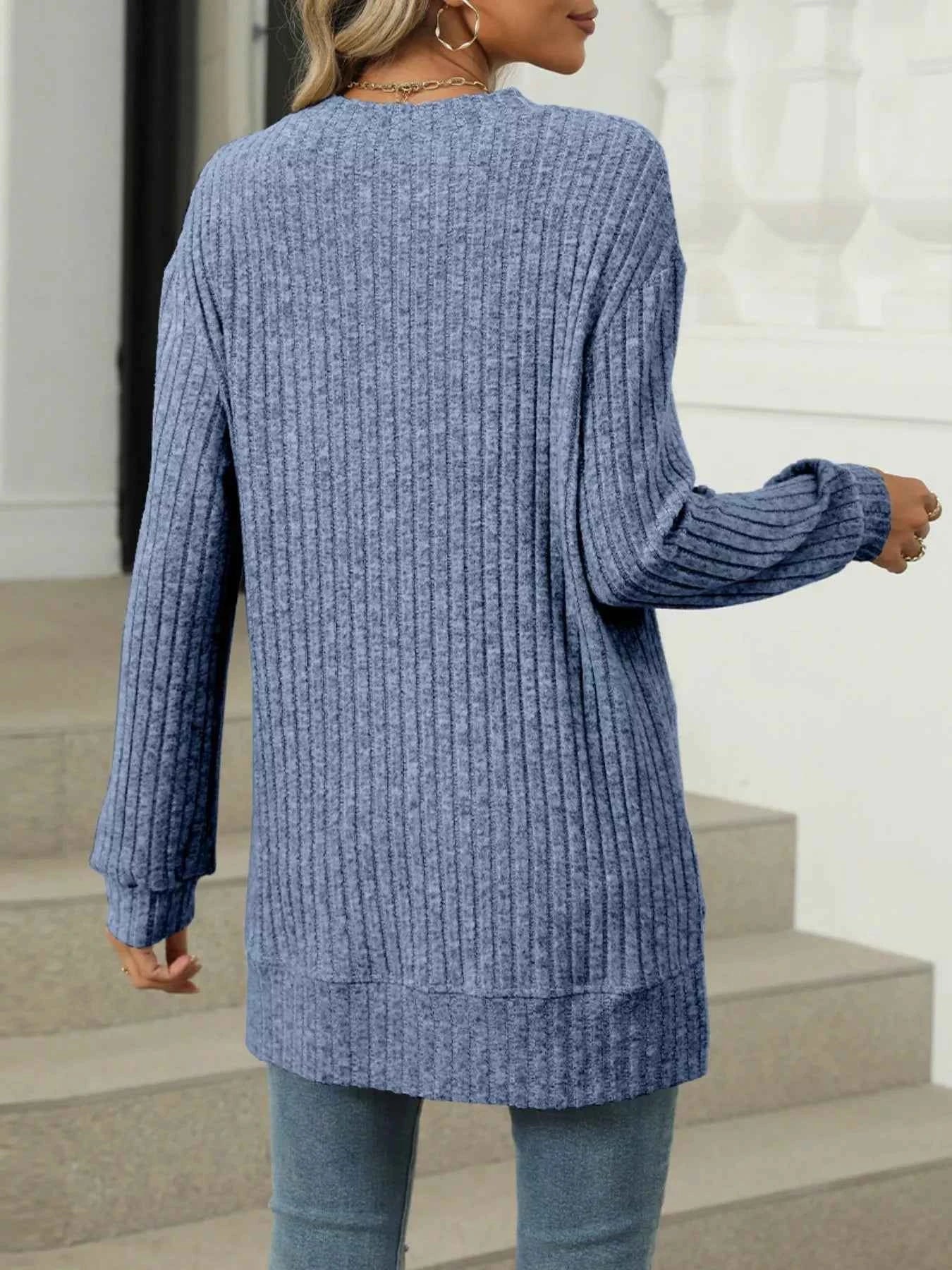 Ribbed Knit Round Neck Sweater 6e7a8905-e4fe-4a50-9a80-897cb5e70c18-Max-Origin