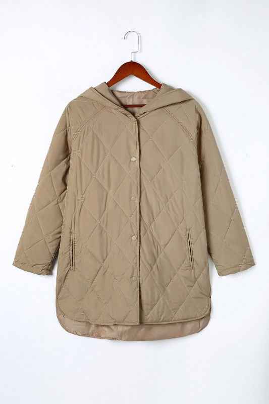 Solid Quilted Snap Button Hooded Puffer Coat 6eaaa1bf-fe5c-4344-bf4c-964fb1151321