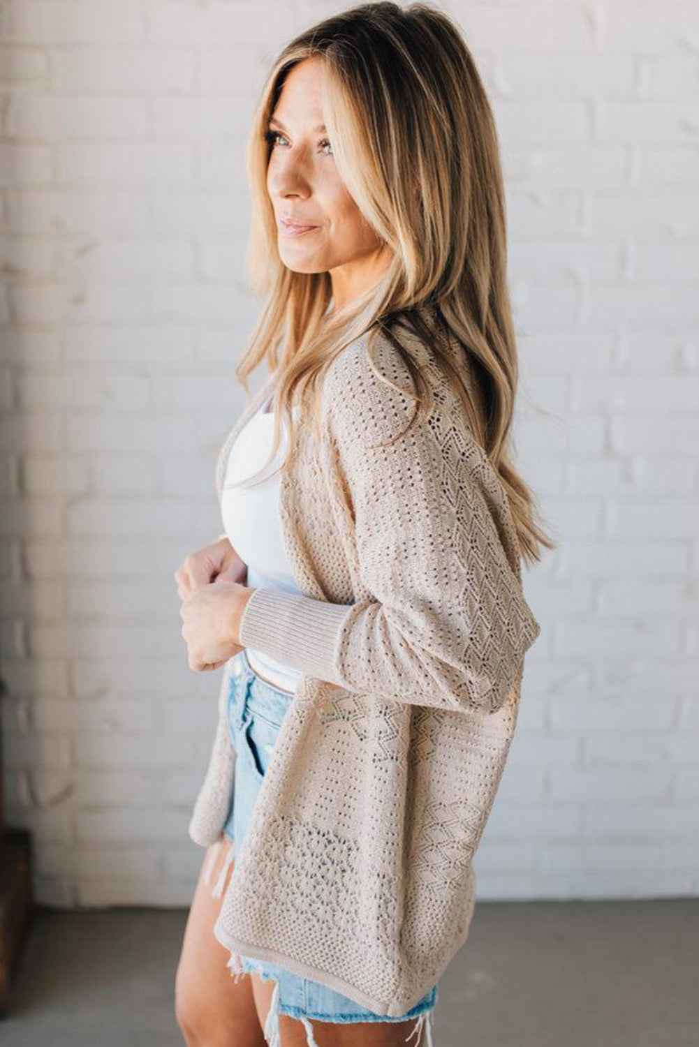 Jet Stream Mix Pattern Hollow Knit Open Front Cardigan 6ebd866c939b815e