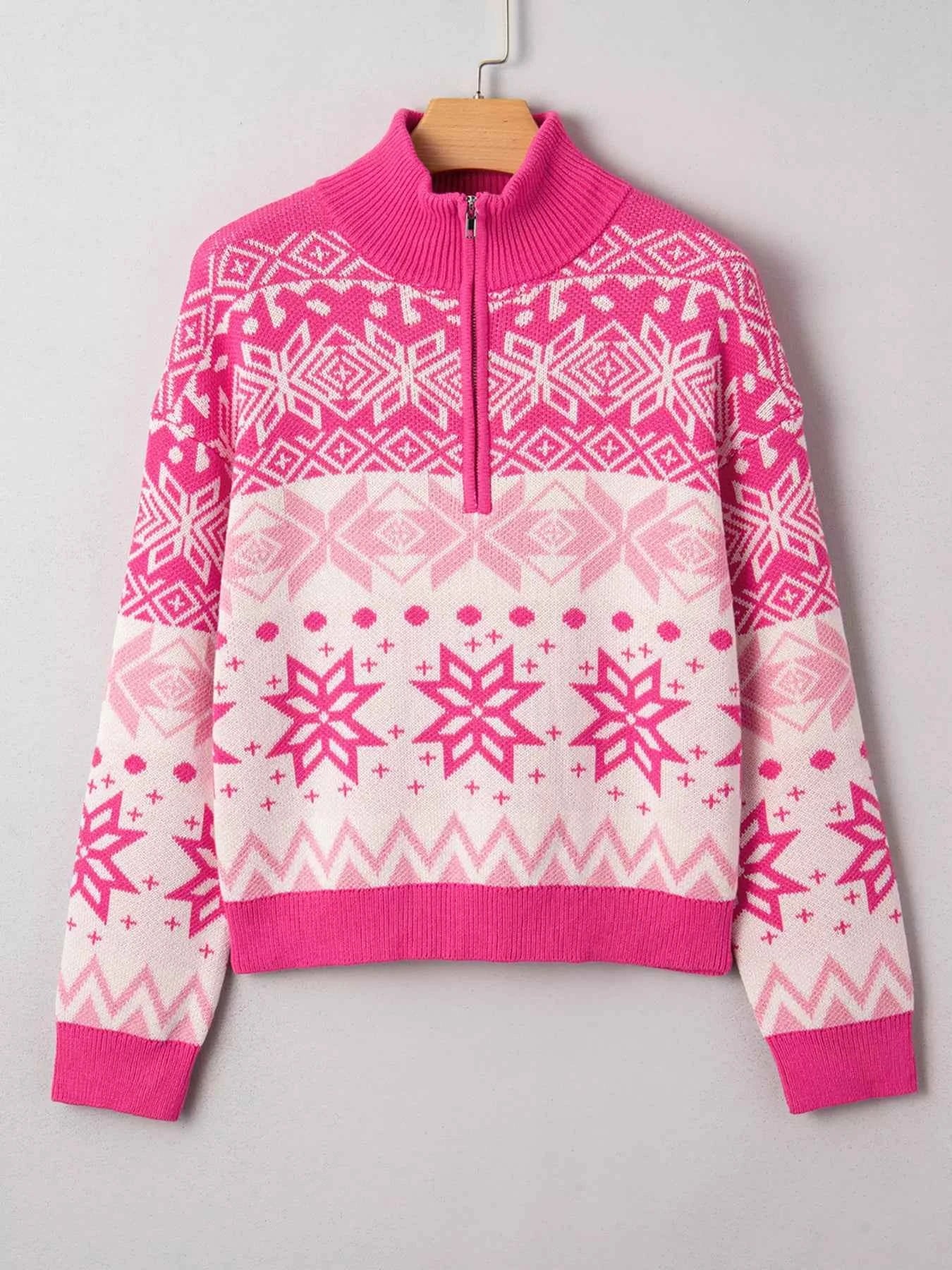 Christmas Snowflake Quarter Zip Collard Sweater 6ed4f674a71f447dba0df0d84a663fb6-Max-Origin