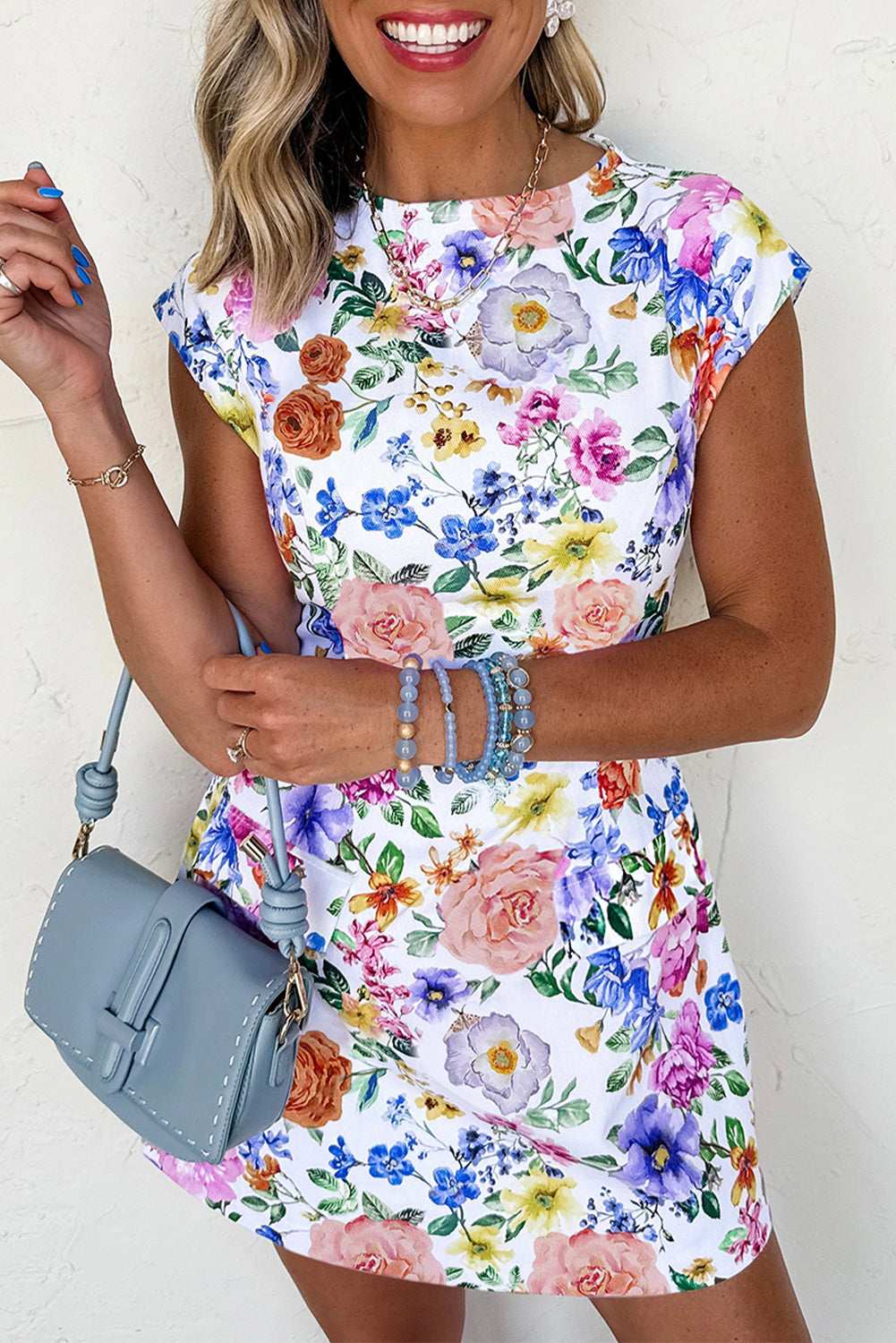Sky Blue Vibrant Floral Print Cap Sleeve Mini Dress Sky Blue 6f32d2be02c8cd72-_1