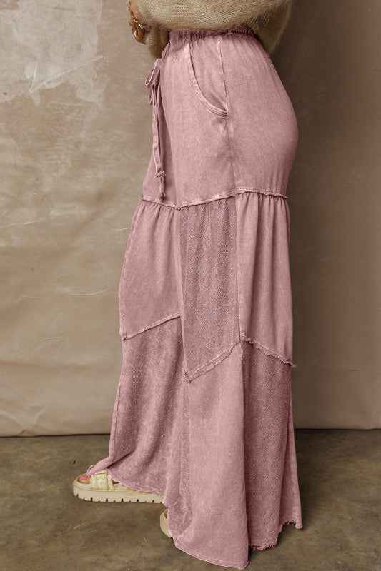 Mineral Wash Patchwork Tiered Wide Leg Pants 6f77782f-30ee-4c10-a635-0d609711fc49
