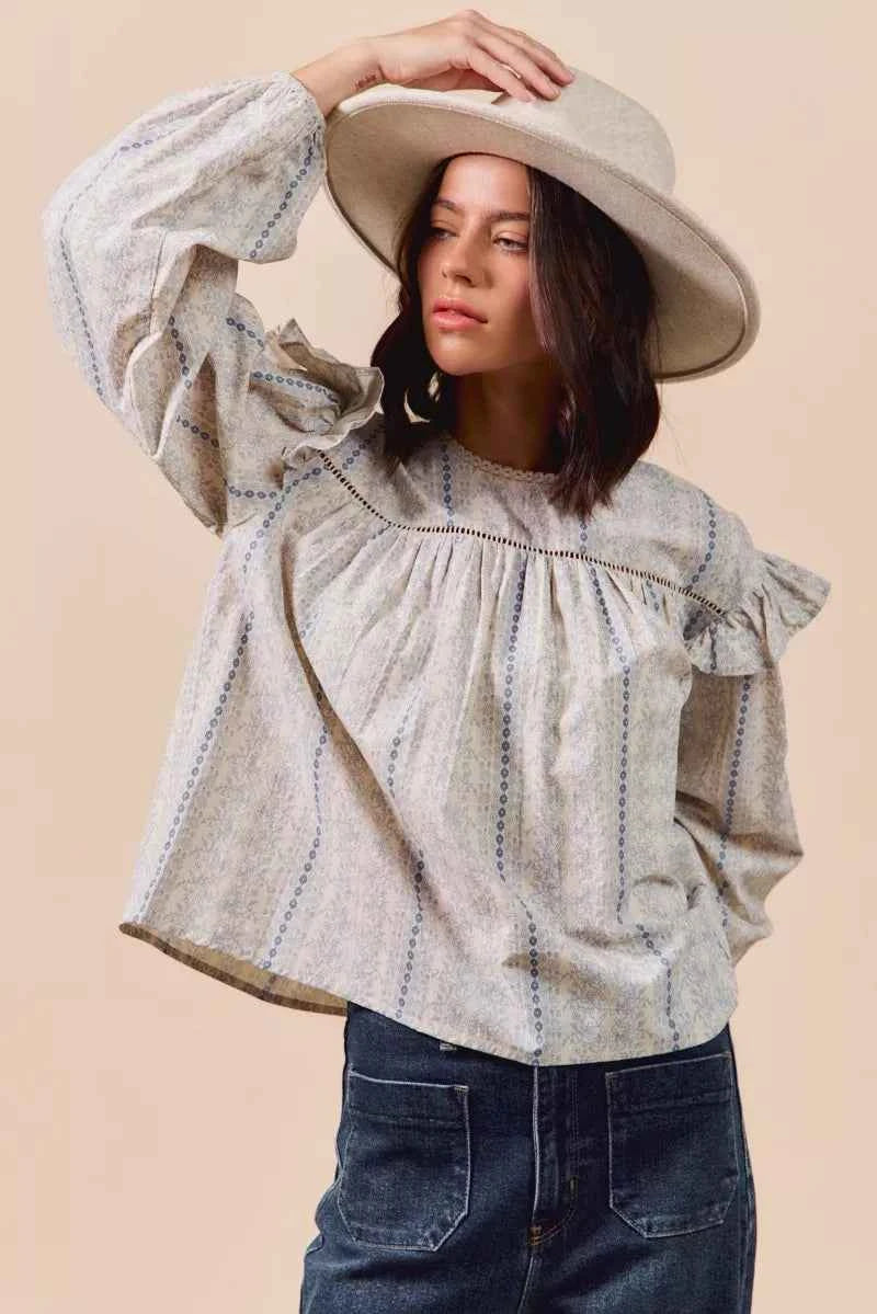 SO ME Floral Cotton Print Ruffled Long Sleeve Blouse 6f9c44c98b264339a0741c2a4c5d4f12-Max-Origin