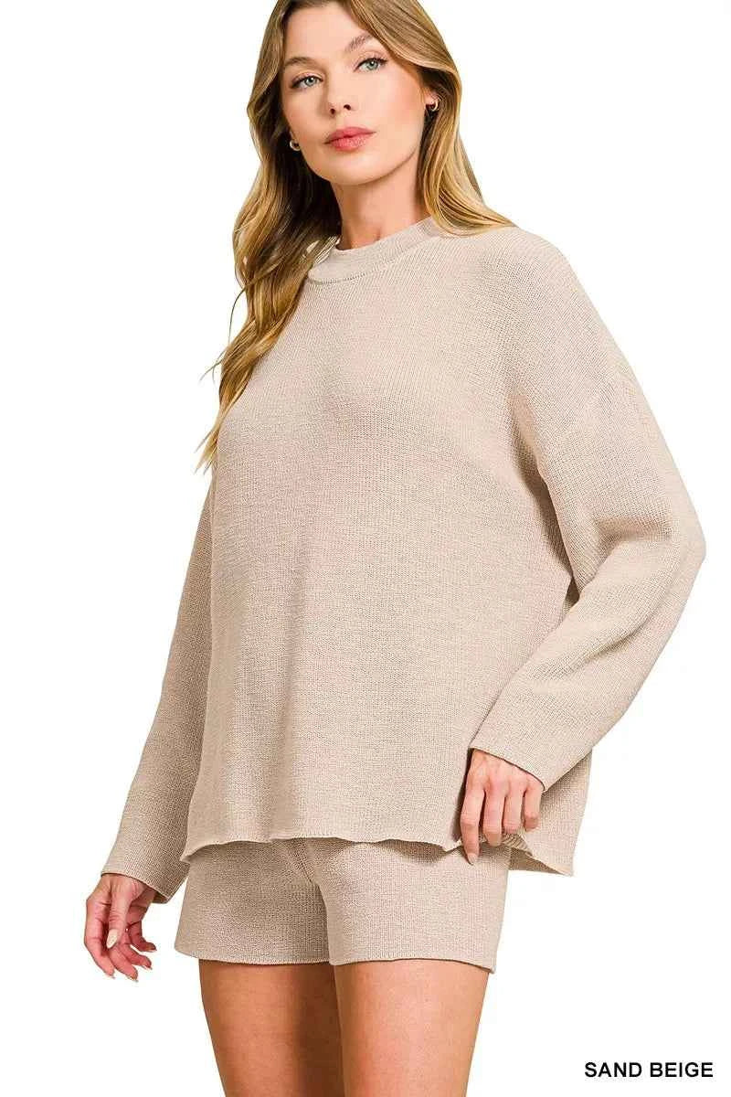 Zenana Round Neck Knit Top and Shorts Sweater Set 6fa955e3b59d469eb97d71c34973fe23-Max-Origin