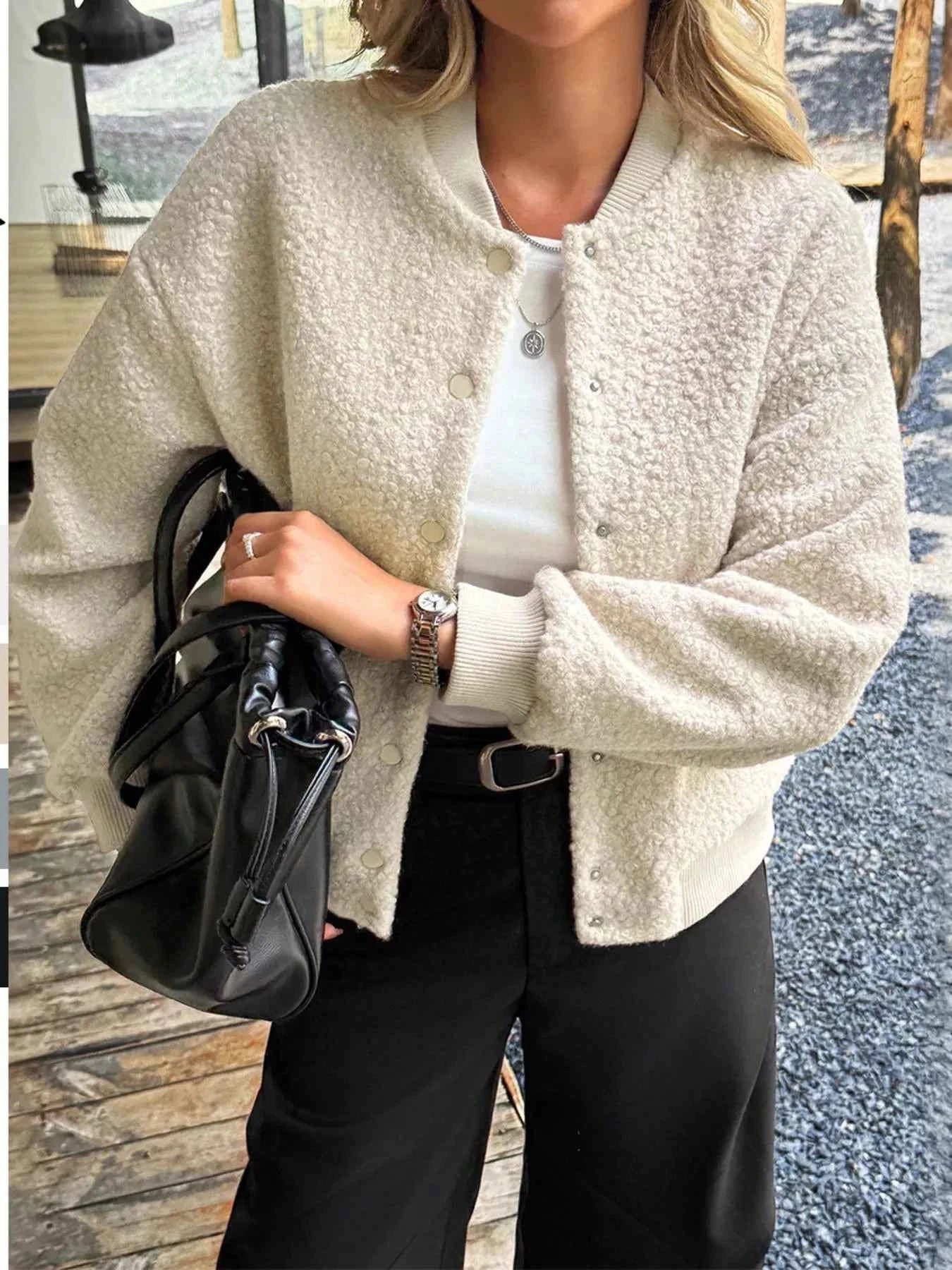 Snap Down Dropped Shoulder Jacket Beige 6ff7cd50ff2344bbbb4a4dba898e8e6d-Max-Origin