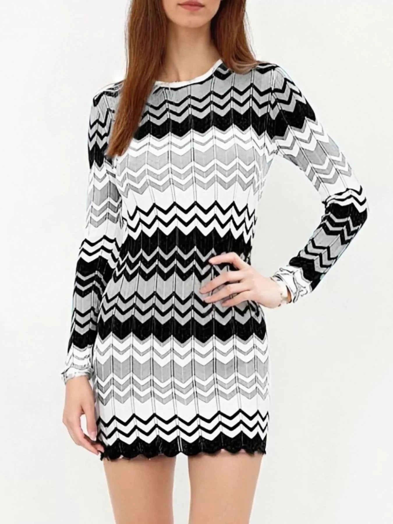 Openwork Wave Pattern Long Sleeve Sweater Dress 71274179-45b0-42db-9ffe-eacc22246680-Max-Origin