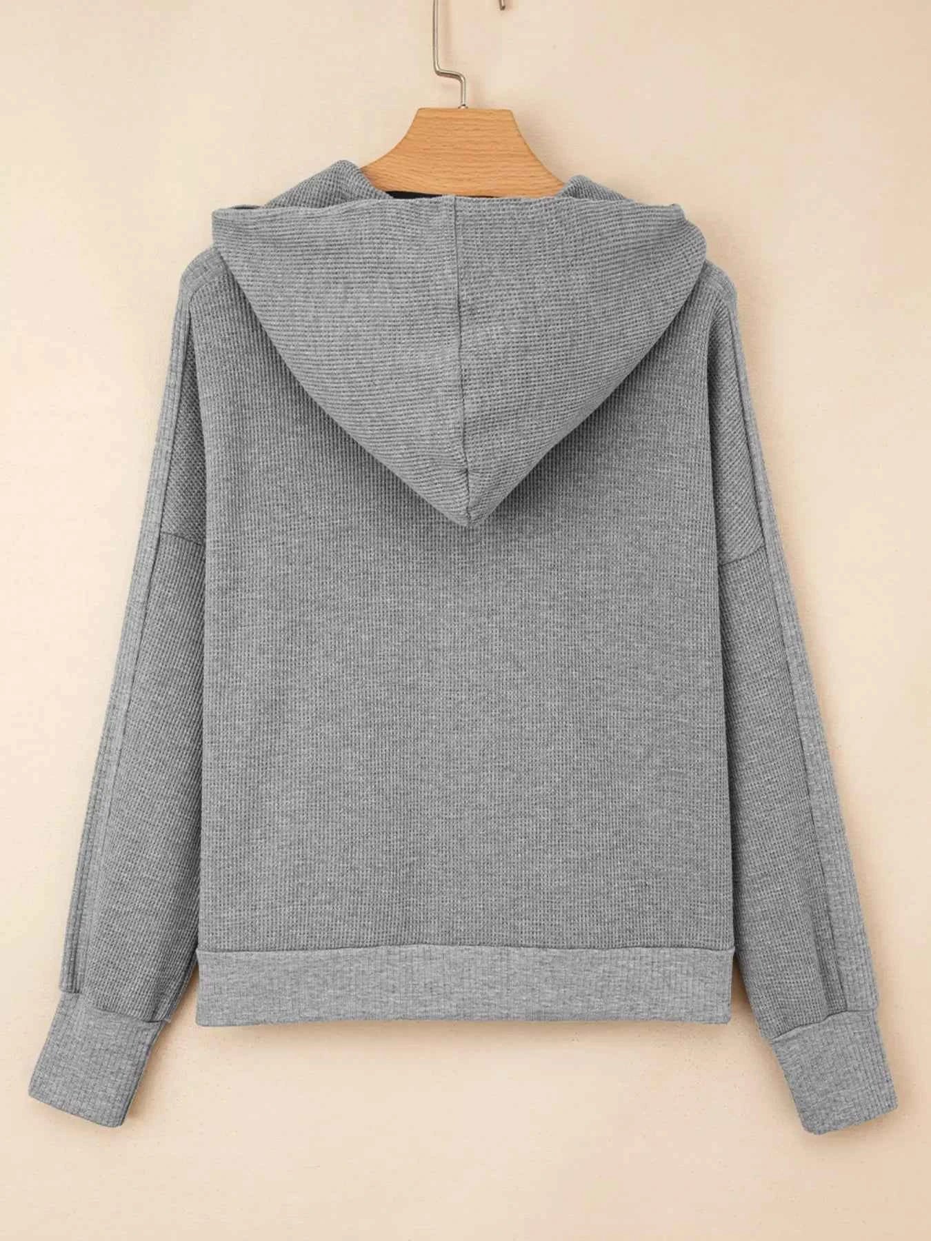 Waffle Splicing Zip Up Front Button Hooded Jacket 71ed2c077d1f4dc685873722a925d33d-Max-Origin