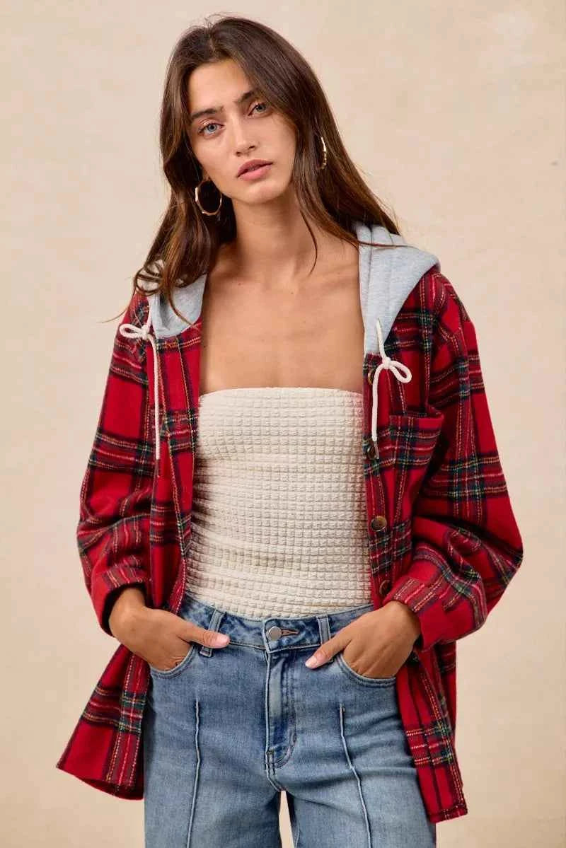 BiBi Brushed Plaid Hooded Jacket 71f44f9142d1430abcdf47696947d92a-Max-Origin
