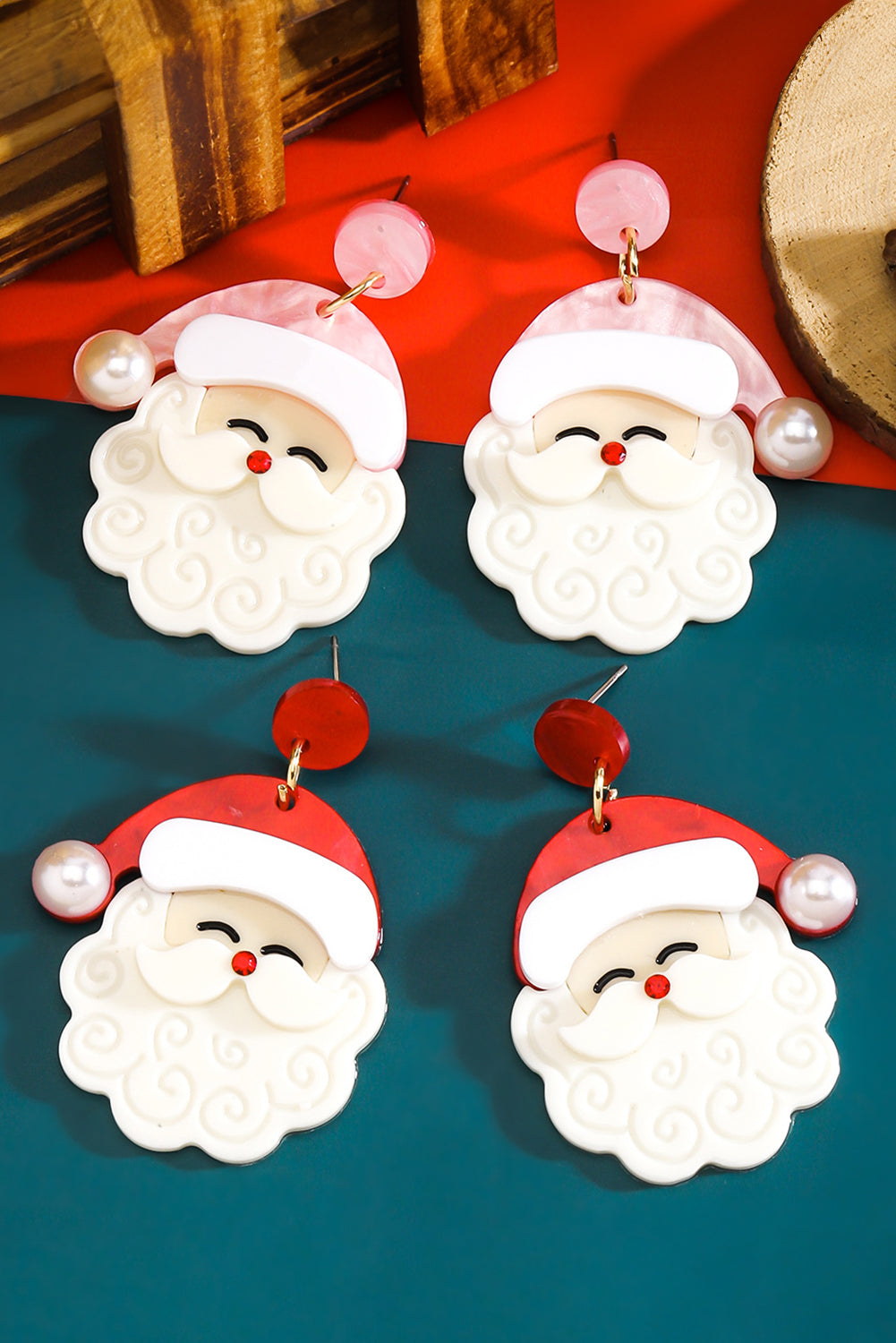 Fiery Red Bright Pearl Decor Cute Santa Christmas Earrings 724ff64e36d4889f