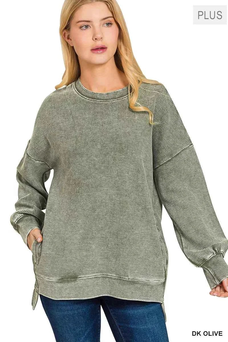 Zenana Full Size Acid Washed Double Ribbed Hi-low Sweatshirt Plus Size DK OLIVE 725b415f-017f-40b7-a301-039c277924f8-Max-Origin