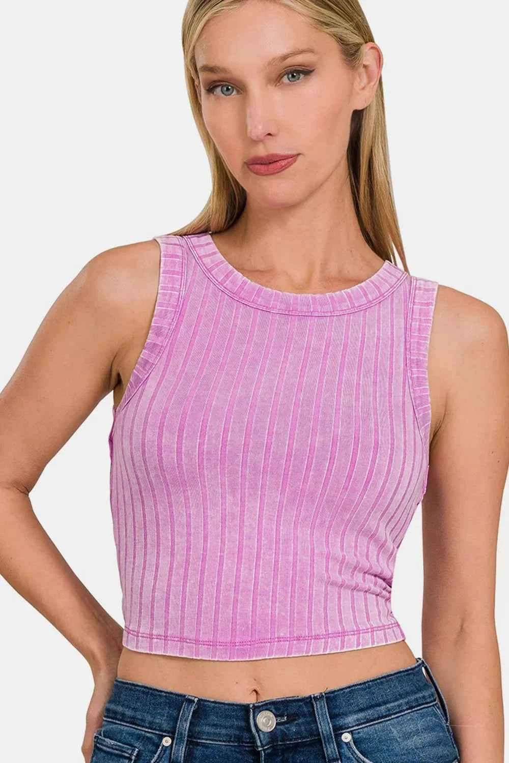 Zenana Ribbed Round Neck Cropped Tank MAUVE 727446b3-30d2-4078-a407-e6a725aeccf1-Max