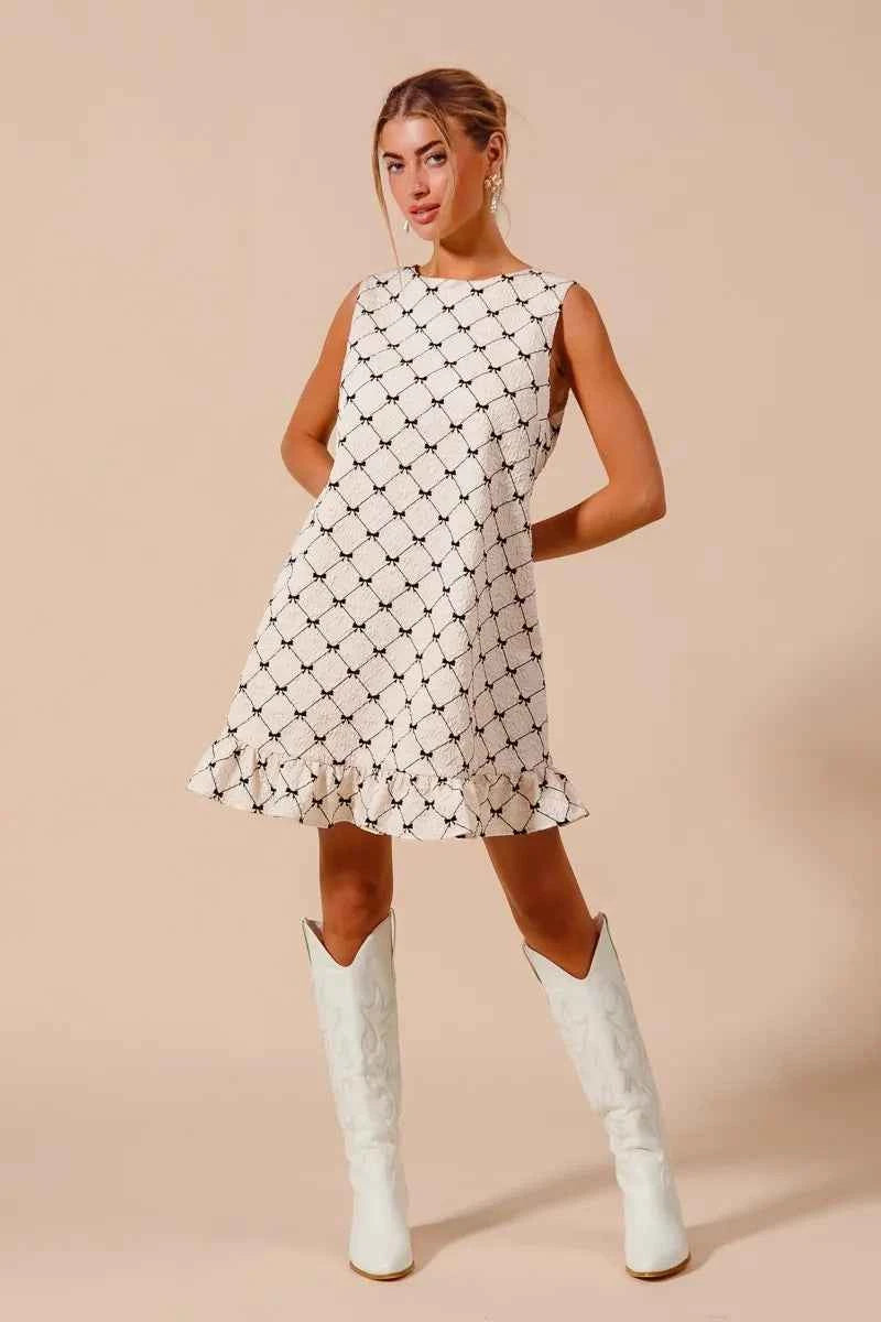 SO ME Texture Bow Printed Mini Ruffle Dress 73173d2da8014d6d95c3ee8a4cbbdc47-Max-Origin