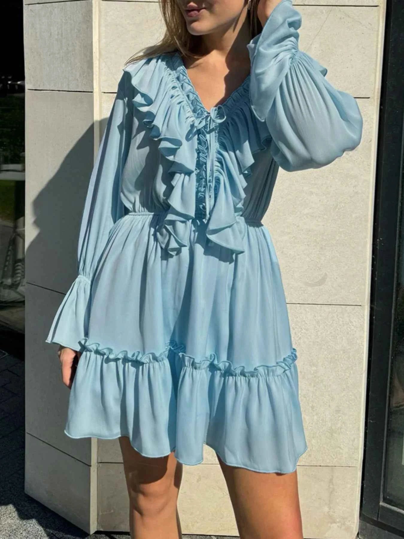 Ruffle Flounce Sleeve Mini Dress 73ba5730-d4b9-40d0-9f5e-c2e84305ea95-Max-Origin